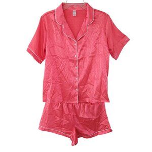 FLORA NIKROOZ WOMENS Size Small Coral Pink Satin Notch Collar Pajama Set